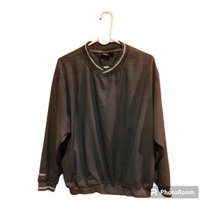 AKWA  men pullover windbreaker side pockets SZ S Long sleeves V neck  gray Logo